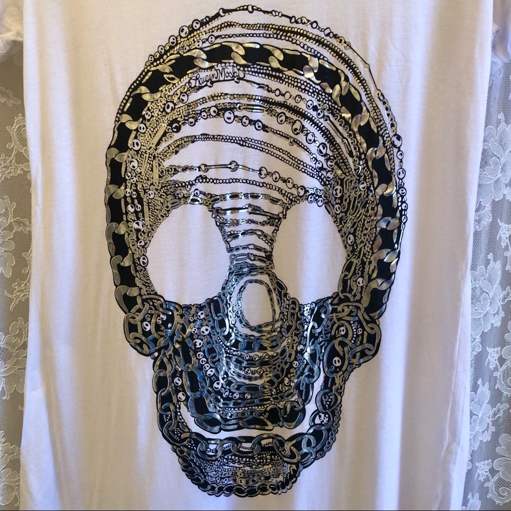 🔥HP🔥LAUREN MOSHI * NWOT Celeb Designer Metallic Skull T